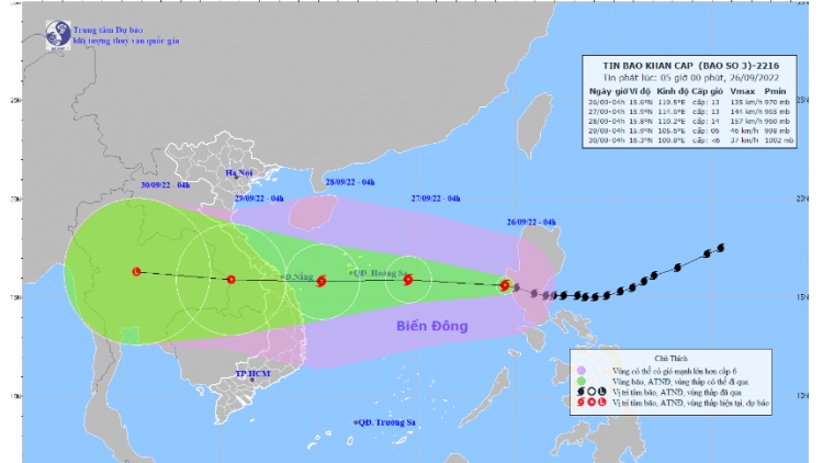 Bão Noru giật cấp 14, cách quần đảo Hoàng Sa khoảng 810km